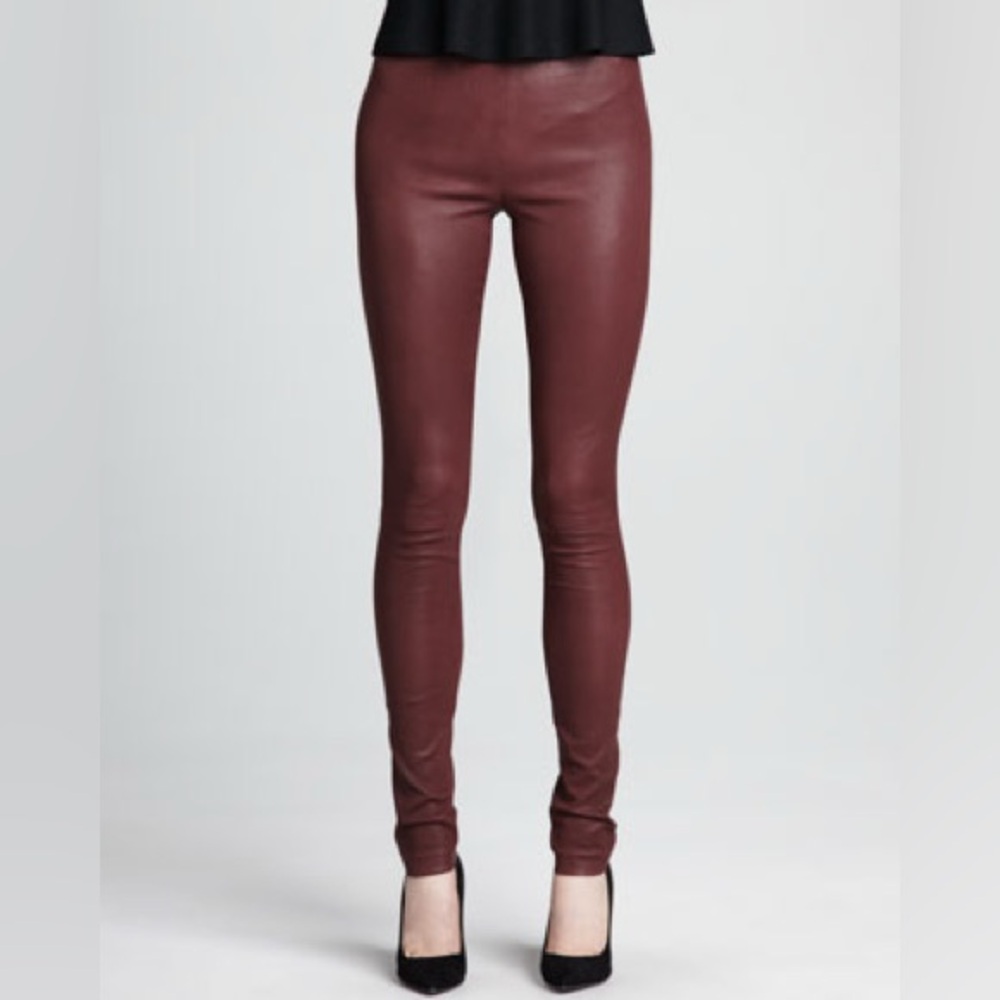 Theory leather leggings/pants in Deep Burgundy